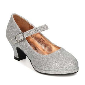 Little Girl Glittler PU Rhinestones Mary Jane Kiddie Heel Pump - Silver